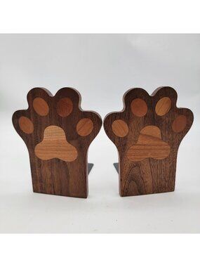 Wooden Paw Print Bookends With Metal Base